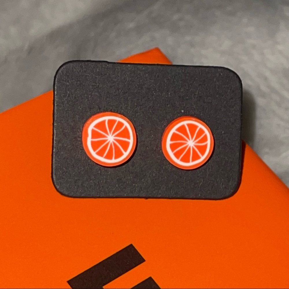 New Handmade Artisan Orange Slices Polymer Clay Hypoallergenic Stud Earrings - Picture 5 of 7